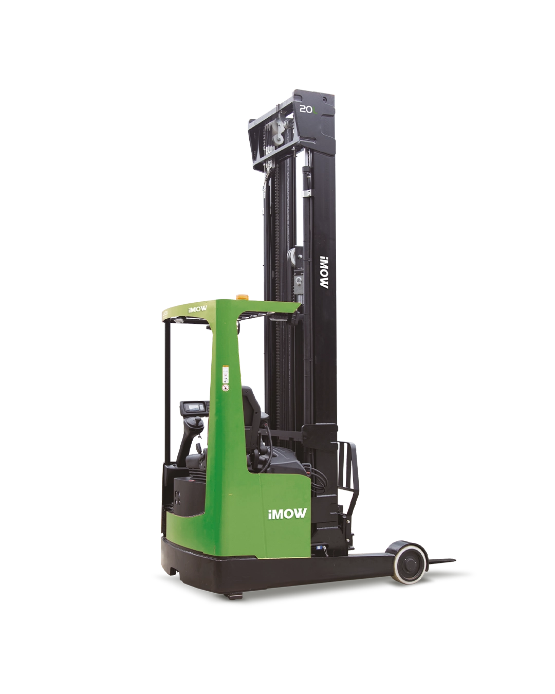 CQD20L lityum-iyon reach truck (seated); 2000 kg taşıma kapasitesi, 12000 mm kaldırma yüksekliği, 585 mm reach (ileri uzanma) mesafesi, 1770 mm dönüş yarıçapı, poliüretan tekerlekler, elektromanyetik fren, AC sürüş kontrol ve elektronik direksiyon sistemi ile Kuzey Lift Forklift (İzmir) satış ve servis desteğiyle raflı depo ve dar koridor operasyonları için yüksek performanslı bir çözümdür.