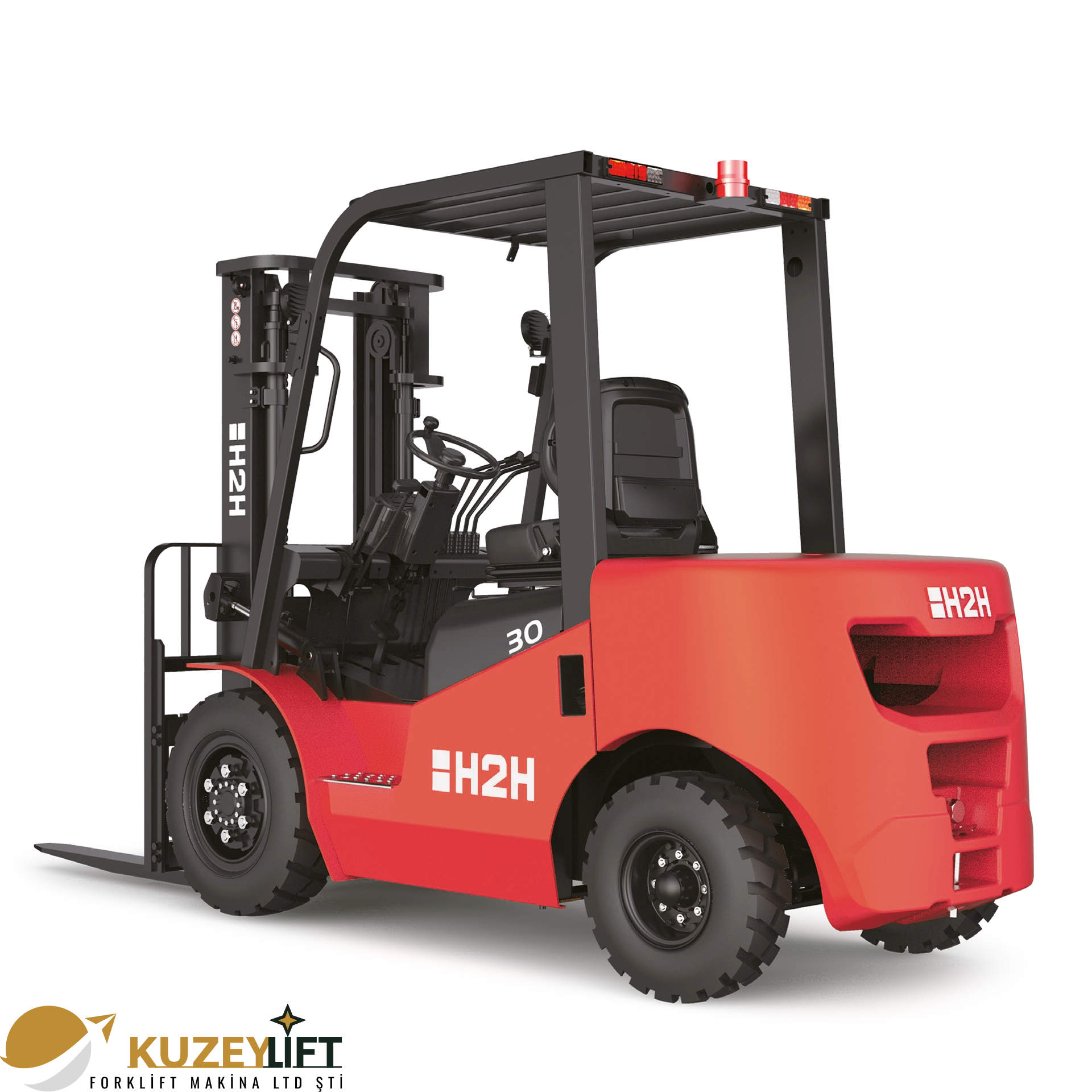 H2H CPCD35H3 dizel forklift; 3.5 ton kaldırma kapasitesi, 4.5 metre mast yüksekliği ve güçlü motor yapısı ile lojistik, üretim ve açık saha uygulamalarında yüksek dayanıklılık ve performans sunar.