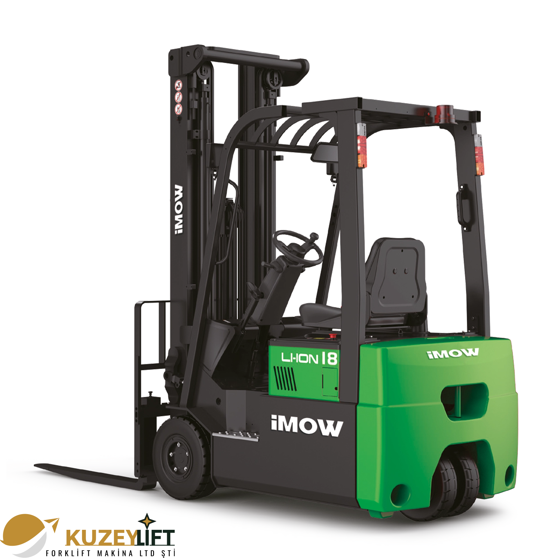 Kuzey Lift Forklit | İzmir CPD18TVL Lityum-İyon Forklift 	•	Taşıma Kapasitesi: 1,8 ton (1800 kg) 	•	Asansör / Kaldırma Yüksekliği: 3 m (3000 mm) 	•	Akü: Lityum-iyon 80V / 205Ah 	•	Tahrik Sistemi: Elektrikli 	•	Kullanım: Oturarak (Seated)  İzmir’de güvenilir, güçlü ve düşük işletme maliyetli forklift çözümleri için Kuzey Lift Forklit ile tanışın.
