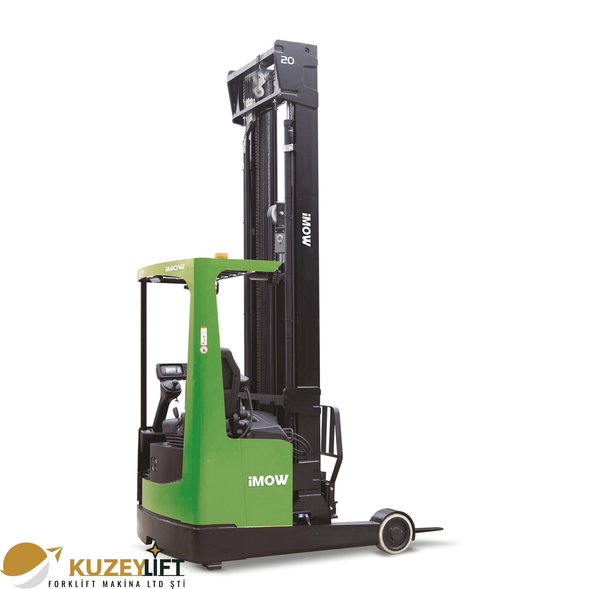 CQD20L Reach Truck 	•	Taşıma Kapasitesi: 2.000 kg 	•	Kaldırma Yüksekliği: 7.500 mm 	•	İleri Uzanma Mesafesi: 585 mm 	•	Akü: 48V / 405Ah Lityum-İyon 	•	Dönüş Yarıçapı: 1.770 mm 	•	Fren Sistemi: Elektromanyetik  Öne Çıkan Avantajlar Yüksek raf erişimi · Ağır yük performansı · Oturmalı operatör ergonomisi · Enerji verimli lityum-iyon teknoloji