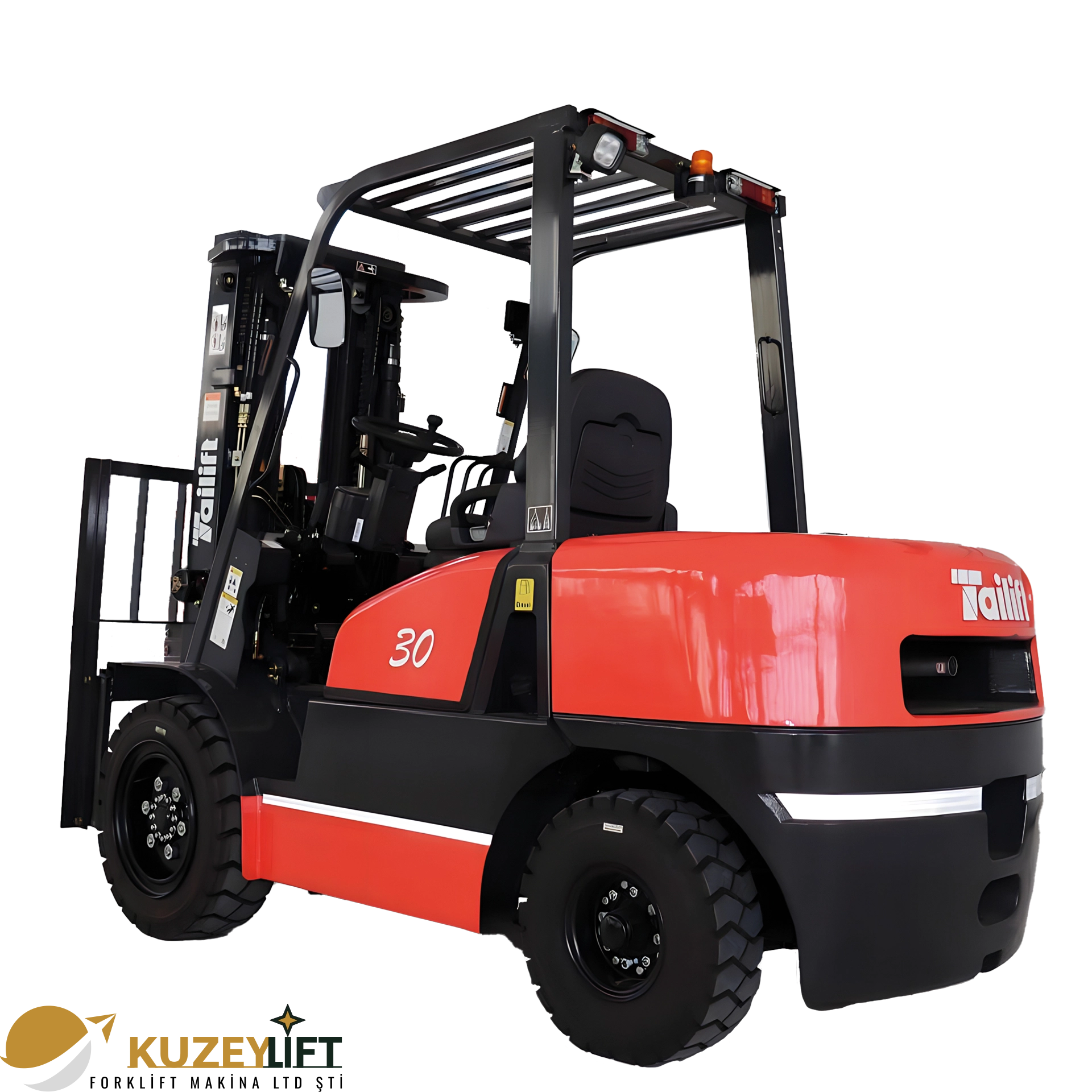 İzmir’de Kuzey Lift Forklit güvencesiyle Tailift FD30, 3 ton taşıma kapasitesi ve 4,5 metre kaldırma yüksekliğiyle (asansör) raflı depo ve yükleme alanlarında ideal çözümdür. XINCHAI 3E22YG51 дизel motor (60 kW / 2400 rpm, 3 silindir, 2230 cm³) ile güçlü çekiş sağlar; lityum-iyon akü destekli elektrik sistemi sayesinde günlük operasyonlarda güvenilir kullanım hedefler.