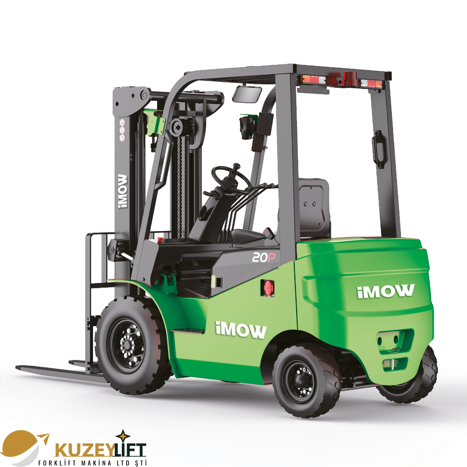 Kuzey Lift Forklift – İzmir  ICE203 Lityum-İyon Forklift 	•	Taşıma Kapasitesi: 2 ton (2000 kg) 	•	Kaldırma Yüksekliği: 3 m 	•	Akü: 80V / 230Ah Lityum-İyon 	•	Tahrik Sistemi: Elektrikli (AC) 	•	Kullanım Tipi: Oturarak (Seated) 	•	Dönüş Yarıçapı: 2110 mm 	•	Avantajlar: Dar alanlarda yüksek manevra kabiliyeti, hızlı şarj, düşük bakım maliyeti, sessiz ve çevreci çalışma  Depo, lojistik ve üretim alanları için kompakt, güçlü ve verimli forklift çözümleri Kuzey Lift Forklift’te.