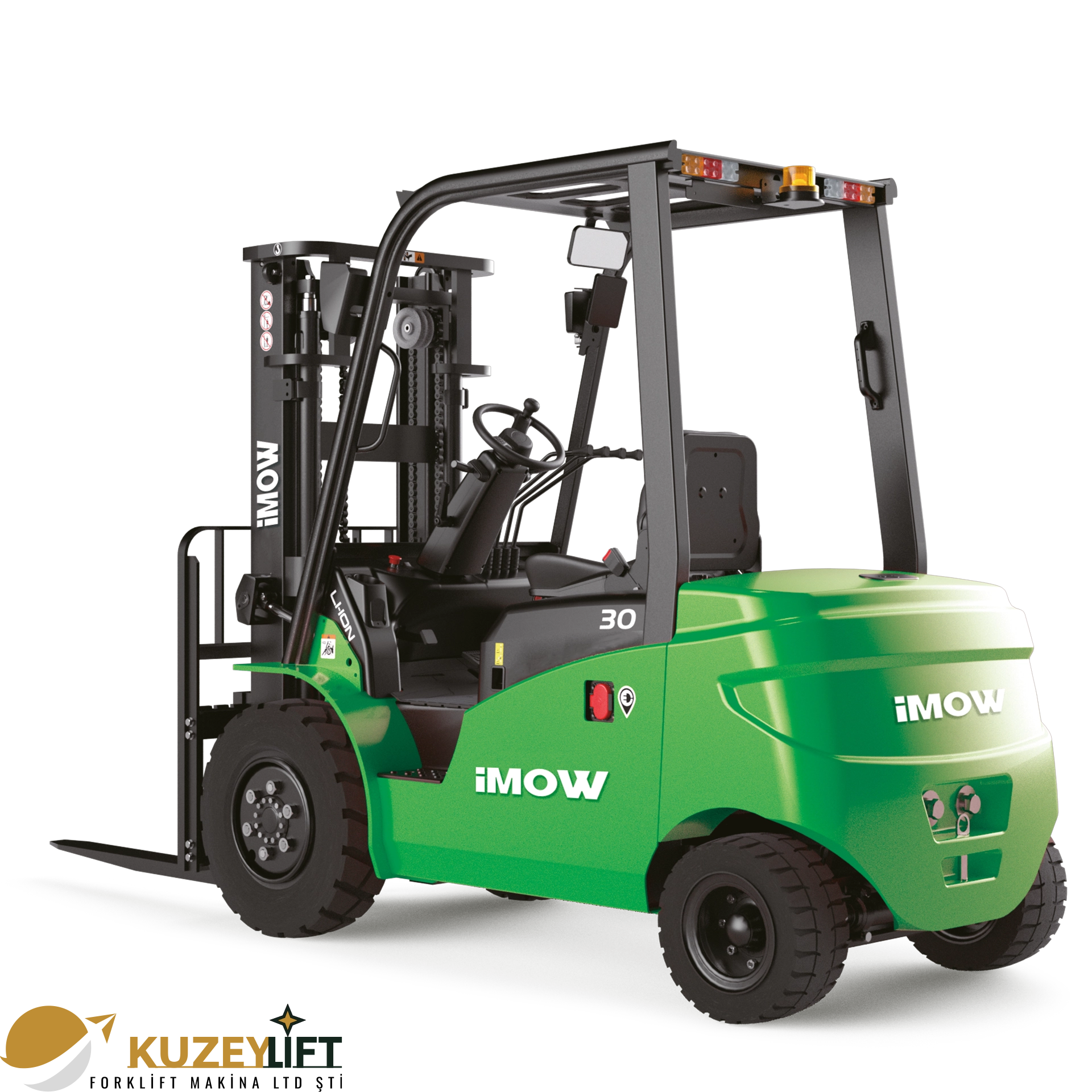 Kuzey Lift Forklit | İzmir ICE303 Lityum-İyon Forklift 	•	Taşıma Kapasitesi: 3 ton (3000 kg) 	•	Asansör / Kaldırma Yüksekliği: 3 m 	•	Akü: Lityum-iyon 80V / 205Ah 	•	Tahrik Sistemi: Elektrikli 	•	Kullanım Tipi: Oturarak (Seated) 	•	Öne Çıkan Avantajlar: Yüksek enerji verimliliği, sağlam şasi yapısı, sessiz çalışma ve ağır yüklerde dengeli performans  Ağır hizmet sınıfında güvenilir forklift çözümleri İzmir’de Kuzey Lift Forklit ile işletmenizin gücüne güç katar.