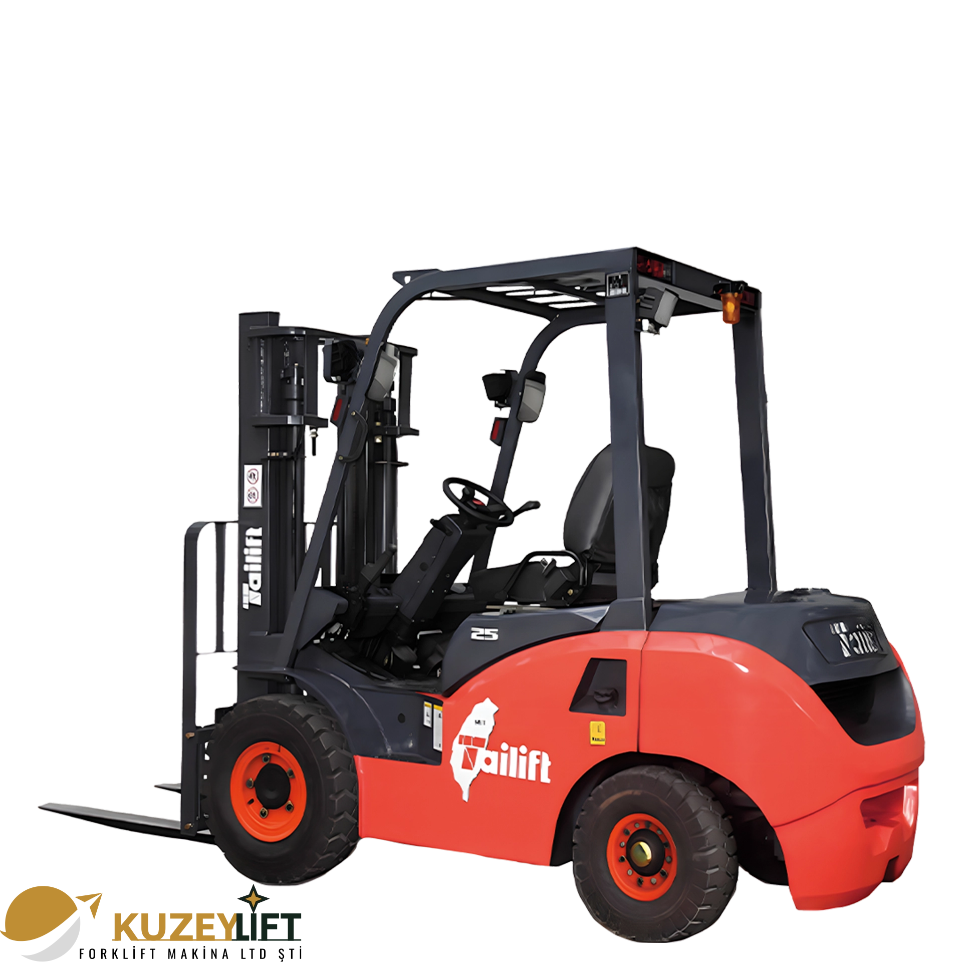 İzmir’de Kuzey Lift Forklit kalitesiyle sunulan Tailift PFD35, 3,5 ton yük kaldırma kapasitesi ve 4,5 metre kaldırma yüksekliği (asansör) ile endüstriyel taşıma ve lojistik operasyonları için ideal bir dizel forklifttir. KUBOTA 2403-CR dizel motoru (59 kW / 2400 rpm, 4 silindir, 2434 cm³) yüksek performans ve dayanıklılık sağlarken, lityum-iyon akü destekli elektrik sistemi sayesinde daha güvenli ve stabil bir çalışma sunar. Sağlam gövde yapısı ve güçlü çekiş özellikleri ile uzun süreli ve yoğun kullanımlar için tasarlanmıştır.