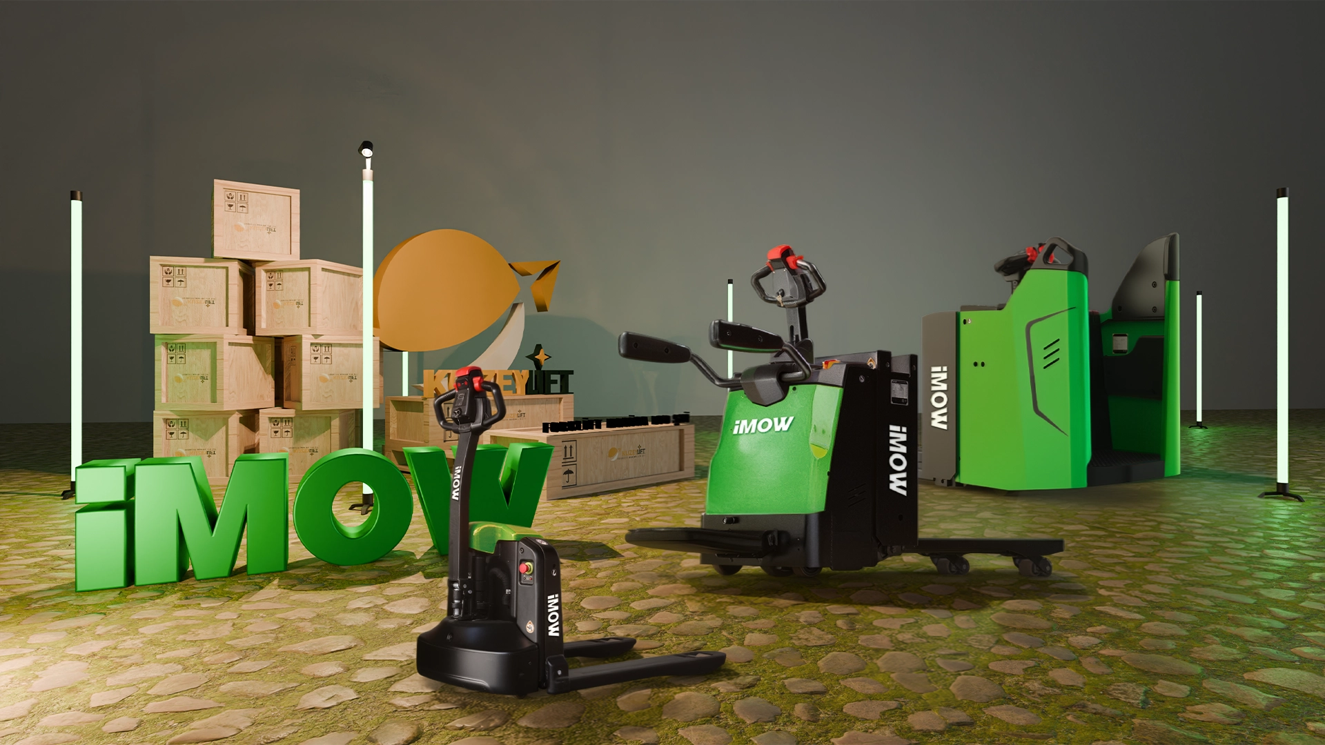 IMOW lityum iyon transpalet depo içi yük taşıma operasyonu